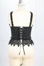 ROSEGAL Gothic Corset Black Spider Web Flocking Applique Lace Trim Bowknot Lace-up Back Corset Tops For Ladies