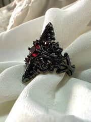 Gothic Style Black Color Cross Inlaid Imitation Ruby Open Ring UNISEX Punk Party Jewelry Ring