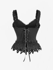 ROSEGAL Gothic Corset Black Spider Web Flocking Applique Lace Trim Bowknot Lace-up Back Corset Tops For Ladies