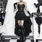 Goth Dark Kawaii Black Tiered Skirts 90S Retro Irregular Hem Party Bottoms Mall Gothic Women Fashion Dragging Skirt Alt Clothing