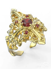 Gothic Style Black Color Cross Inlaid Imitation Ruby Open Ring UNISEX Punk Party Jewelry Ring