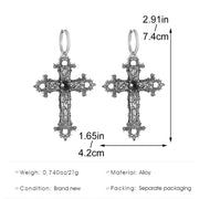 Goth Style Exaggerated Big Metal Flower Vine Cross Dangle Earrings for Women Retro Hip Hop Rock Black Crystal Party Jewelry Gift
