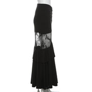 Gothic Mermaid Trumpet Skirt for Women Darkwear Sexy Hollow Out High Waist Slim Fit Fishtail Half Skirt Female Patchwork