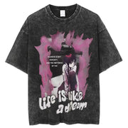 Men Casual Washed Cotton Vintage T-Shirt Men Gothic Girl Punk Rock Retro Animated Oversized Unseix Large Washed T-Shirt