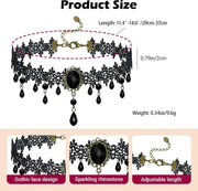 Gothic Black Choker Necklace for Women Vintage Goth Velvet Lace Collar Crystal Pendent Necklace Halloween Cosplay Party Jewelry