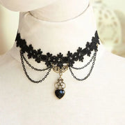 Gothic Black Lace Choker Necklace For Women Vintage Tassel Clavicle Chain Halloween Collar Choker Steampunk Party Jewelry Gift