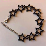 62KE Stylish Gothic Bracelet with Large Hollow Star Elegant Accent Hand Strings