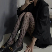 Gothic Tights Women Leggings Lolita Hollowed Out Mesh Stockings Japanese Bottomed Lace Pantyhose Floral Rattan Black Stocking