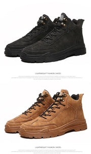 Men's High-top Boots in Solid Color Retro Style Fashionable Flat and Durable Handcrafted All-season Outdoor Work Boots