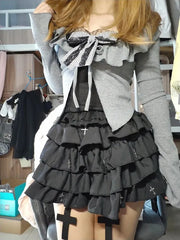 Punk Skirt Cross Woman Clothing Short Dress Goth 90s Y2K Kawaii Vintage Japan Harajuku Ball Gown Grunge Fashion Summer Hot Girl