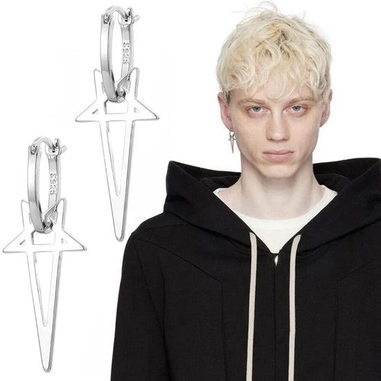 Gothic Cyberpunk Cosplay Earrings Unisex Earstuds Pentagram Pendant Jewelry Hip-pop Punk Eardrop Alloy Earwear Accessory Props