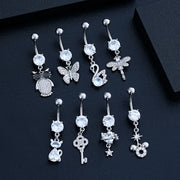 Elegant Dangled Belly Piercing Jewelry Fashion Dragonfly Owl Butterfly Shaped Curved Navel Rings Stainless Keys CZs Belly Ring