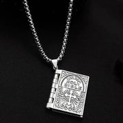 Gothic Style Religious Bible Men’s Necklace Alloy Steel Vintage Flipped Bible Pendant Necklace Gifts For Friend