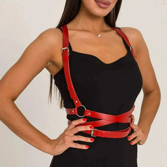 Women Bondage Sexy Corset Gothic Waist Belt Adjustable Straps Body Harness Pu Leather Retro Leather Decoration Garter Sword Belt