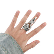 Gothic Punk Ring Rock Scroll Joint Armor Knuckle Metal Full Finger Claw Rings Halloween Unisex Adjustable Ring Vintage Jewelry