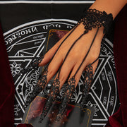 IngeSight.Z Gothic Black Hollow Lace Nail Set Bracelet for Women Goth Halloween Ghost Finger Bracelet Holiday Party Jewelry