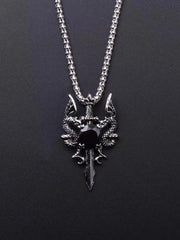 1 Gothic Style Women's Ancient Silver-color Evil Dragon Gem Pendant Necklace Personalized Fashion Street Sweater Chain Jewelry
