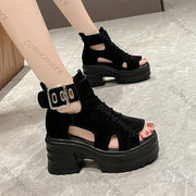 Comemore Gothic Platform Sandals Women Summer Wedges Peep Toe Gladiator Shoes Woman Thick Bottom 8cm High Heels Sandalias Mujer