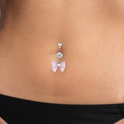 Fashion Navel Ring Delicate Zircon Bow Heart Belly Button Ring Piercing Barbell Pendant For Women Girls Body Piercing Jewelry