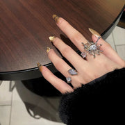 Gothic Fashion Rings For Women Girls Crystal Black Spider Open Ring Hip Hop Punk Irregular Animal Finger Jewelry Halloween Gift