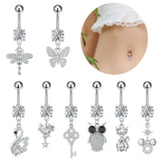 Elegant Dangled Belly Piercing Jewelry Fashion Dragonfly Owl Butterfly Shaped Curved Navel Rings Stainless Keys CZs Belly Ring