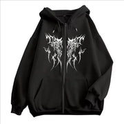 Gothic print zipper hoodie for men and women, retro fashion hip-hop Y2K bug coat for autumn and winter long-sleeved wool