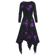 Gothic Tie-dye Dress Lace Up Long Sleeve Drree For Women Polyester Fabric Irregular Hem Performance Dress Halloween Costumes