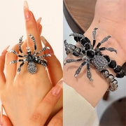 Gothic Dark Spider Necklace Bracelet Ring for Women Exaggerated Black Crystal Spider Halloween Accessories Jewelry Party Gifts