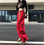 Red Cargo Pants Women Gothic Joggers High Waist Loose Female Hip Hop Trousers Korean Punk Pants Funny Capri Femme Sweatpants