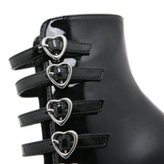 Gdgydh Block Heels Pumps for Women Fashion Multi Buckle Strap Heart Design Dress Shoes Side Zipper High Heels Mary Jane Shoes