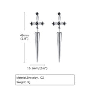 Gothic Kinitial Sword Earrings Vintage Cool Punk Crystal Ear Jacket Goth Dagger Earrings Jewelry Gift For Men Rock Anniversary