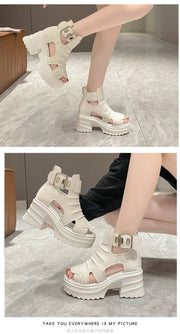 Comemore Gothic Platform Sandals Women Summer Wedges Peep Toe Gladiator Shoes Woman Thick Bottom 8cm High Heels Sandalias Mujer