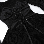 Gothic Long Sleeve Ruffle Mini Dress Women's Vintage V Neck Velvet Stretchy Bodycon Cocktail Dresses Victorian Blouse
