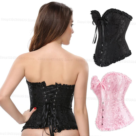 Women Vintage Corset Tops Gothic Victorian Flower Overbust Bustier Shapewear Slimming Waist Shaping Korset