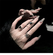 Gothic Irregular Spider Webs Zircon Rings Punk Black Crystal Grunge Ring Dark Spider Animal Goth Open Rings for Women Jewelry