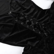 Gothic Long Sleeve Ruffle Mini Dress Women's Vintage V Neck Velvet Stretchy Bodycon Cocktail Dresses Victorian Blouse