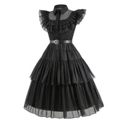 Gothic Style Black Dress Wensday Party Ball Gown Children Halloween Cosplay Adams Family Costume