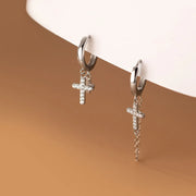 Gothic Cross Pearl Dangle Earrings for Women Elegant Tassels Sparkling Zircon Rhinestone Romantic Ear Accessorie Fashion Jewelry