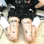 Gothic Music Notes Print Tights for Women Personalized Stocking Thin High Elasticity Black Skin Leggings Spicy Girls Y2K Hosiery