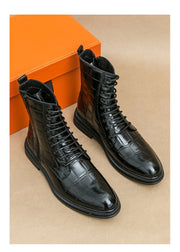 Men Fashionable Pointed Leather Chelsea Boots Versatile British Style Business High Top Casual Boots Men Street Motorcycle Boots