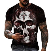 Men's Casual T-Shirt, Gothic Skull Heart Hands Graphic Black Short Sleeve Crew Neck Tee Cool Streetwear Halloween Fashion Top