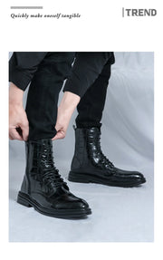 Men Fashionable Pointed Leather Chelsea Boots Versatile British Style Business High Top Casual Boots Men Street Motorcycle Boots