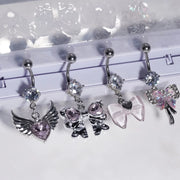Fashion Navel Ring Delicate Zircon Bow Heart Belly Button Ring Piercing Barbell Pendant For Women Girls Body Piercing Jewelry