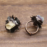 Gothic Natural Crystal Rings Boho Hypoallergenic Adjustable Rings Unique Design Alloy Raw Stone Rings Alternative Fashion