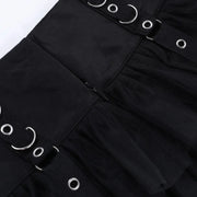Black Women Punk High Waisted Goth Skirt Sexy Pleated Mini Skirt with Chain E Girl Lace-Up Tie PU Leather Corset Y2K Crop Tops