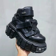 2025 New Punk Style Women Shoes Gothic Ankle Rock Boots Lace-up Heel Height 9CM Platform Shoes Woman Metal Decor Woman Sneakers
