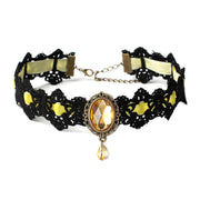 Gothic Black Lace Necklace Collar Choker Velvet Crystal Vintage Gothic Chain Pendant Woven Necklace Collarbone Chain