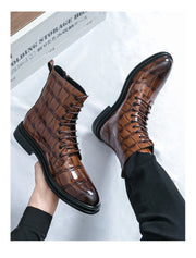 Men Fashionable Pointed Leather Chelsea Boots Versatile British Style Business High Top Casual Boots Men Street Motorcycle Boots