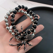 Gothic Dark Spider Necklace Bracelet Ring for Women Exaggerated Black Crystal Spider Halloween Accessories Jewelry Party Gifts