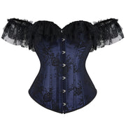 Gothic Women Off Shoulder Corset with Lace Sleeves Elegant Victorian Showgirl Party Costume Sexy Plus Size Corsets
